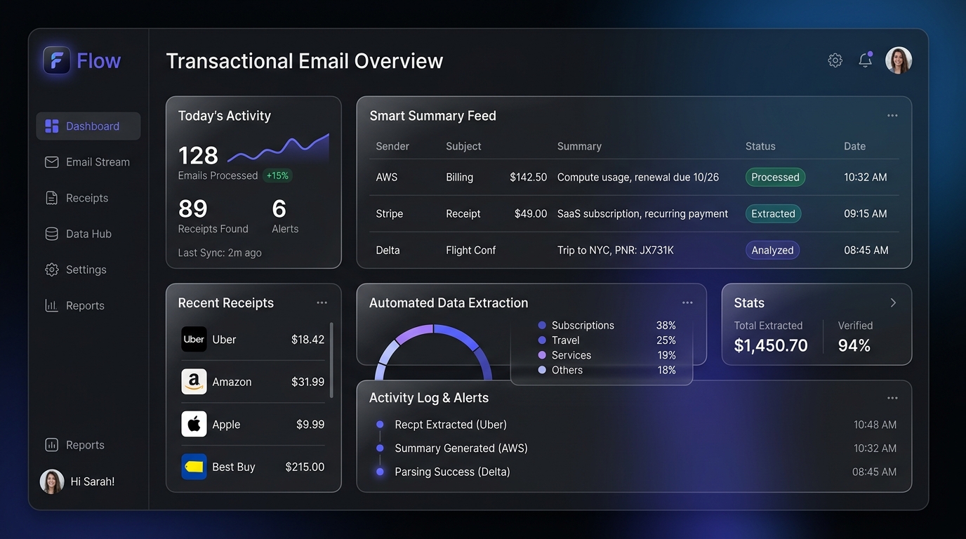 Mail App Live Transactional Email Dashboard Showcase